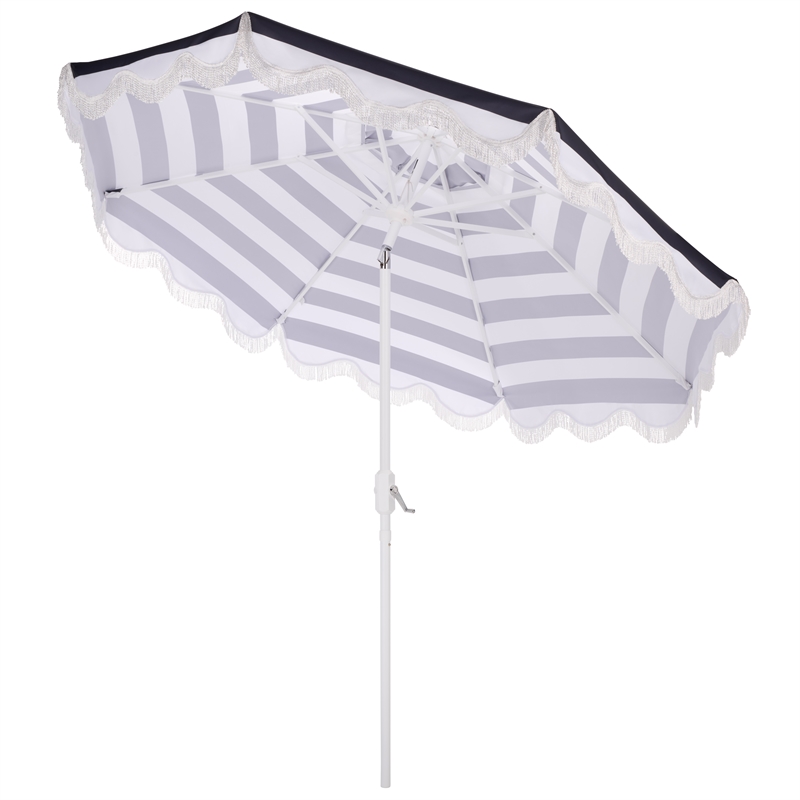 Safavieh Lucerna 9 Ft Metal and Fabric Crank Umbrella in Navy  / White