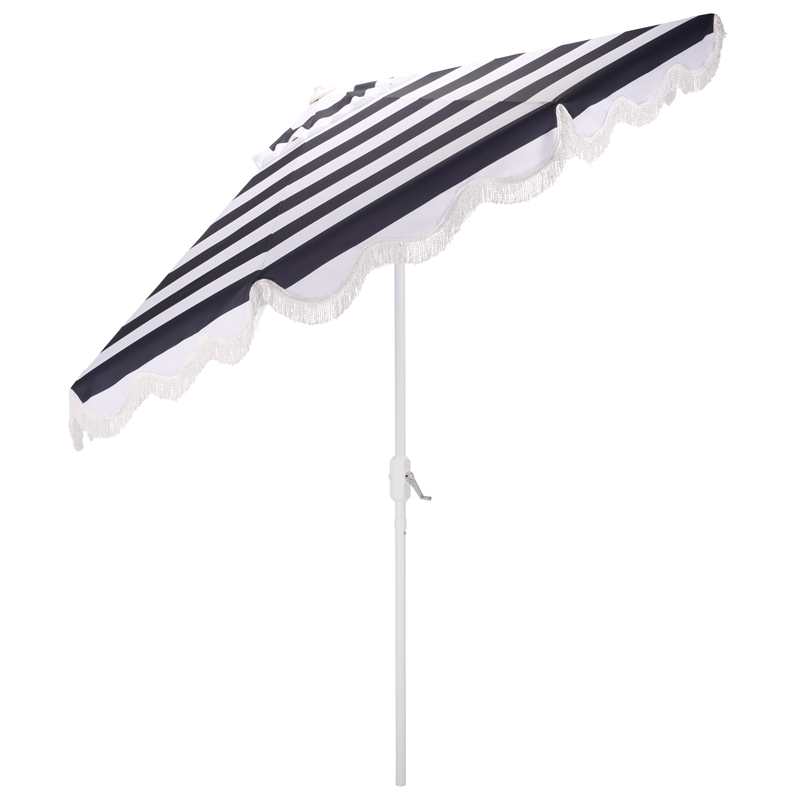 Safavieh Lucerna 9 Ft Metal and Fabric Crank Umbrella in Navy  / White