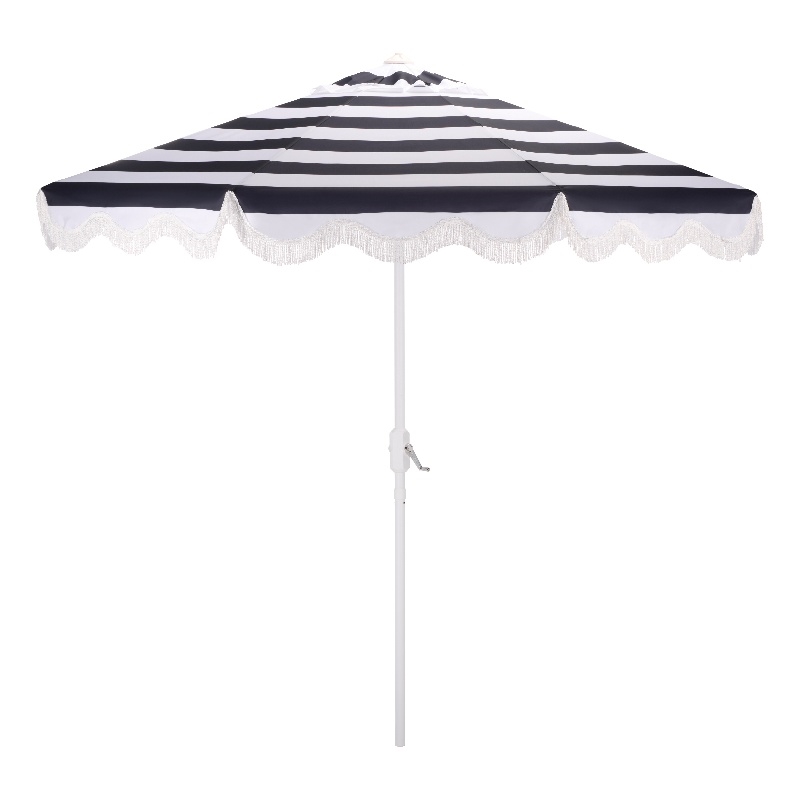 Safavieh Lucerna 9 Ft Metal and Fabric Crank Umbrella in Navy  / White