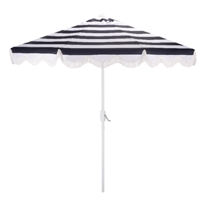 Safavieh Lucerna 9 Ft Metal and Fabric Crank Umbrella in Navy  / White
