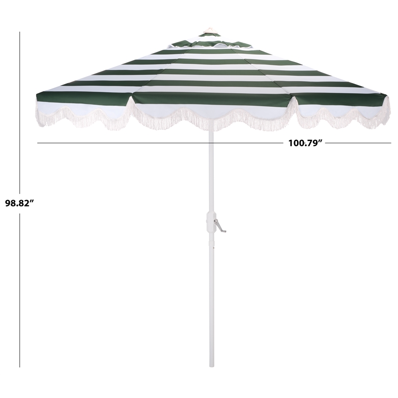 Safavieh Lucerna 9 Ft Metal and Fabric Crank Umbrella in Green / White