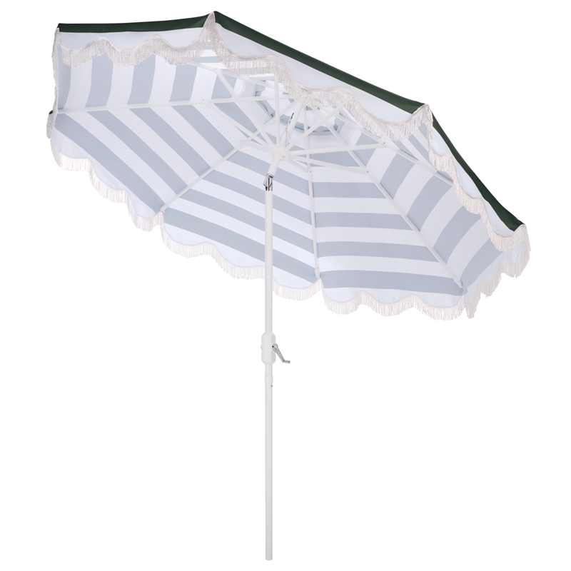 Safavieh Lucerna 9 Ft Metal and Fabric Crank Umbrella in Green / White