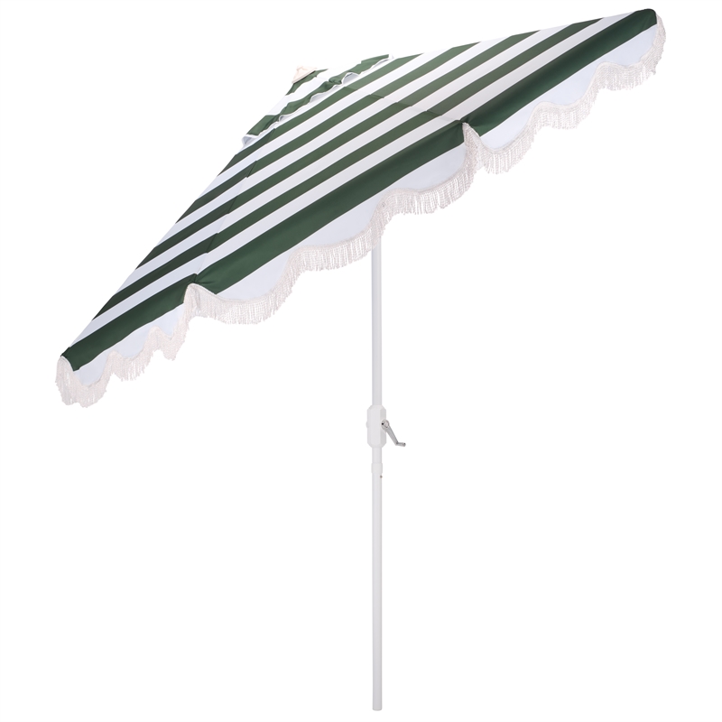 Safavieh Lucerna 9 Ft Metal and Fabric Crank Umbrella in Green / White