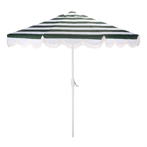 Safavieh Lucerna 9 Ft Metal and Fabric Crank Umbrella in Green / White
