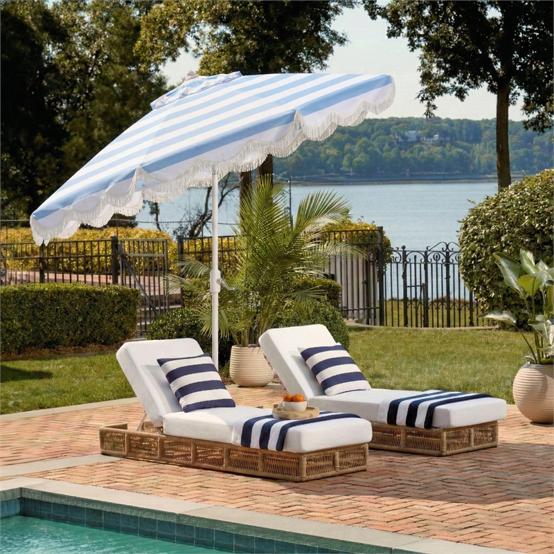 Safavieh Lucerna 9 Ft Metal and Fabric Crank Umbrella in Baby Blue / White