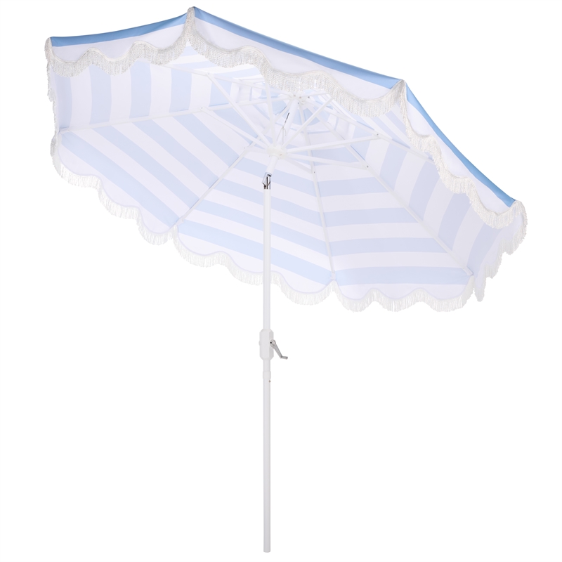 Safavieh Lucerna 9 Ft Metal and Fabric Crank Umbrella in Baby Blue / White