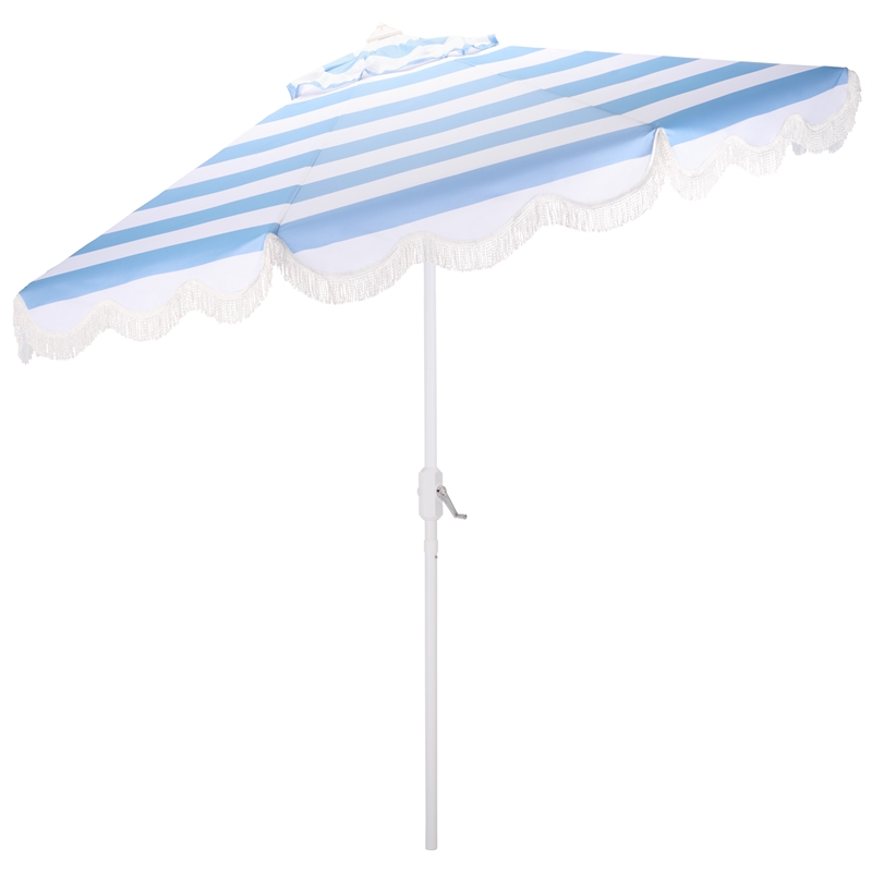 Safavieh Lucerna 9 Ft Metal and Fabric Crank Umbrella in Baby Blue / White