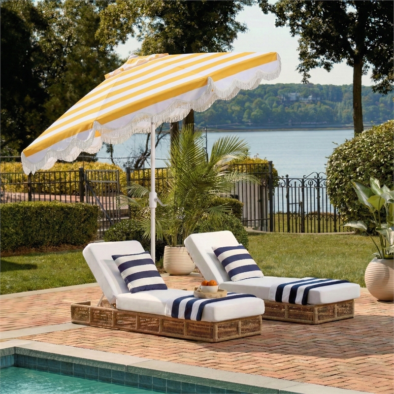 Safavieh Lucerna 9 Ft Metal and Fabric Crank Umbrella in Yellow / White