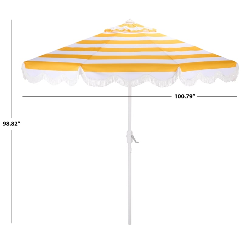 Safavieh Lucerna 9 Ft Metal and Fabric Crank Umbrella in Yellow / White