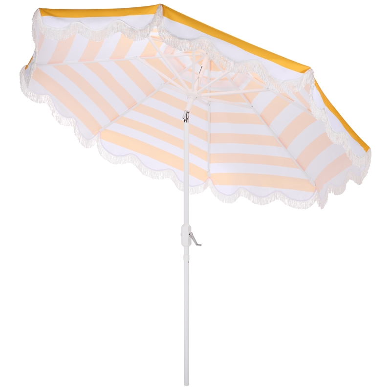 Safavieh Lucerna 9 Ft Metal and Fabric Crank Umbrella in Yellow / White