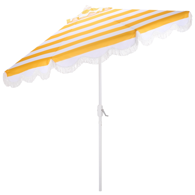 Safavieh Lucerna 9 Ft Metal and Fabric Crank Umbrella in Yellow / White