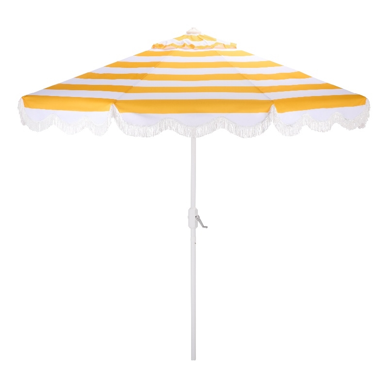 Safavieh Lucerna 9 Ft Metal and Fabric Crank Umbrella in Yellow / White