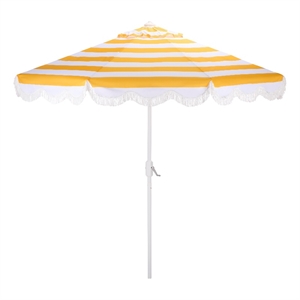 Safavieh Lucerna 9 Ft Metal and Fabric Crank Umbrella in Yellow / White