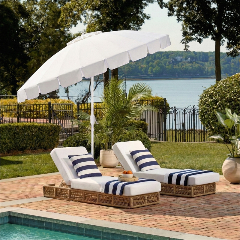 Safavieh Panza 9 Ft Metal and Fabric Crank Umbrella  in Ivory / White
