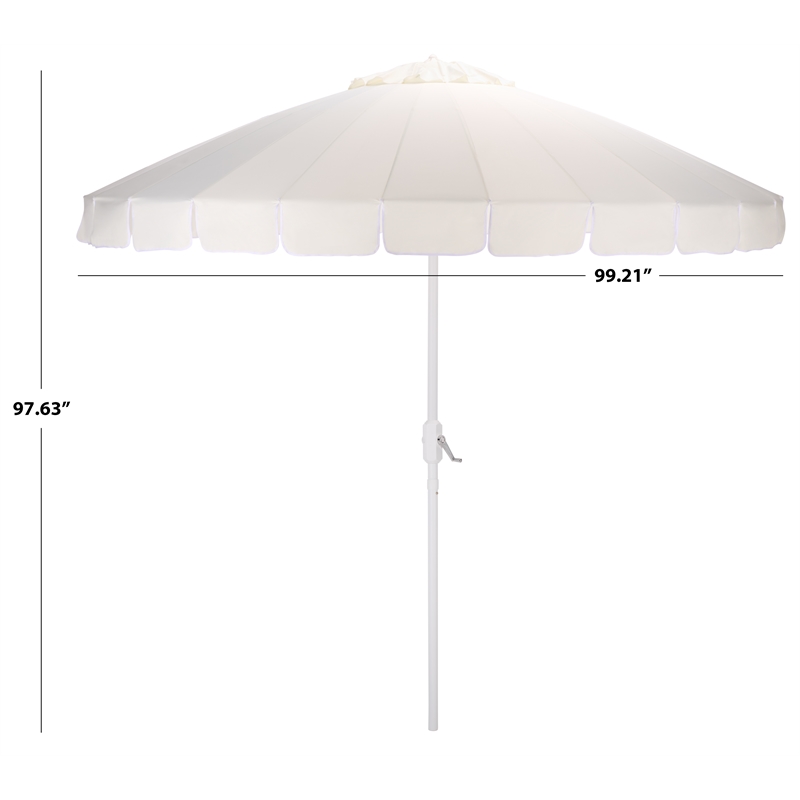 Safavieh Panza 9 Ft Metal and Fabric Crank Umbrella  in Ivory / White