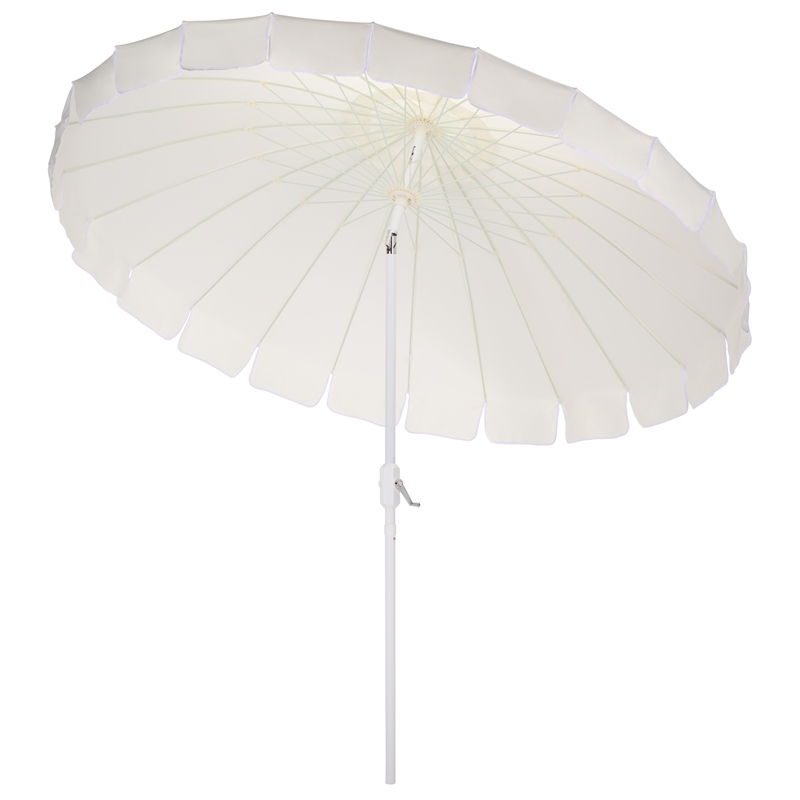 Safavieh Panza 9 Ft Metal and Fabric Crank Umbrella  in Ivory / White