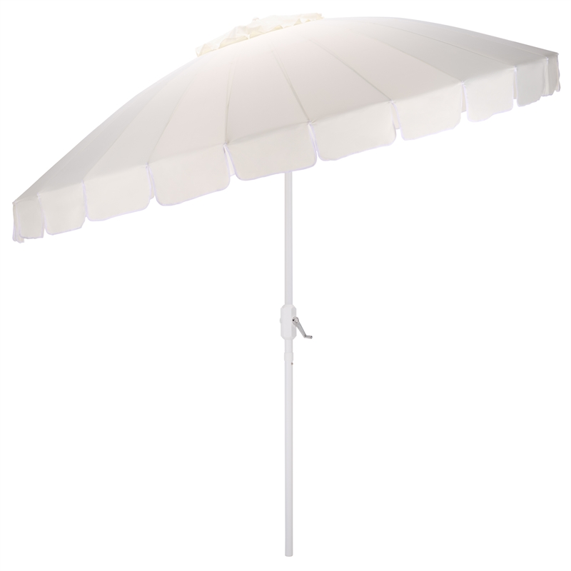 Safavieh Panza 9 Ft Metal and Fabric Crank Umbrella  in Ivory / White