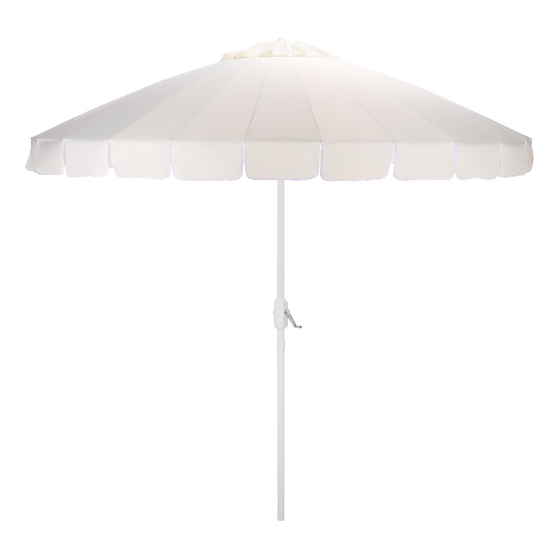 Safavieh Panza 9 Ft Metal and Fabric Crank Umbrella  in Ivory / White