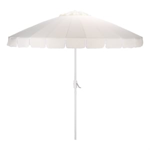 Safavieh Panza 9 Ft Metal and Fabric Crank Umbrella  in Ivory / White