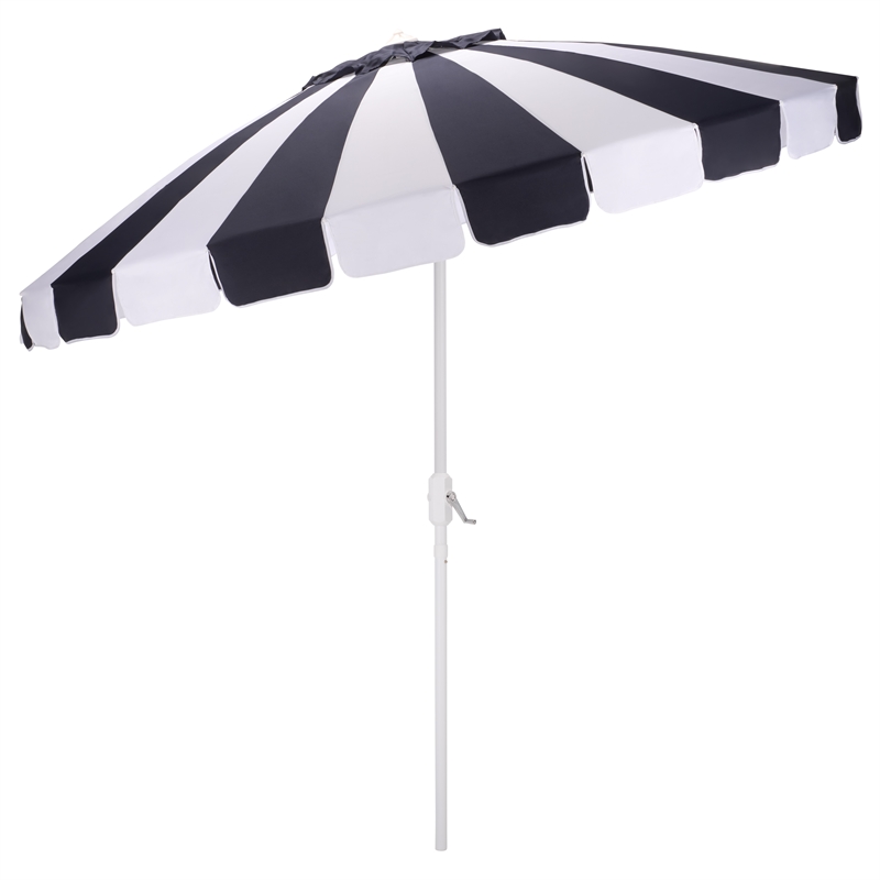 Safavieh Panza 9 Ft Metal and Fabric Crank Umbrella in Navy / White