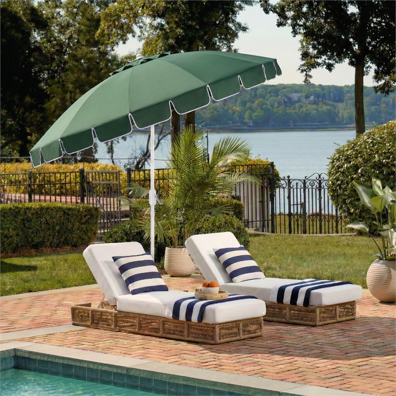 Safavieh Panza 9 Ft Metal and Fabric Crank Umbrella in Green / White