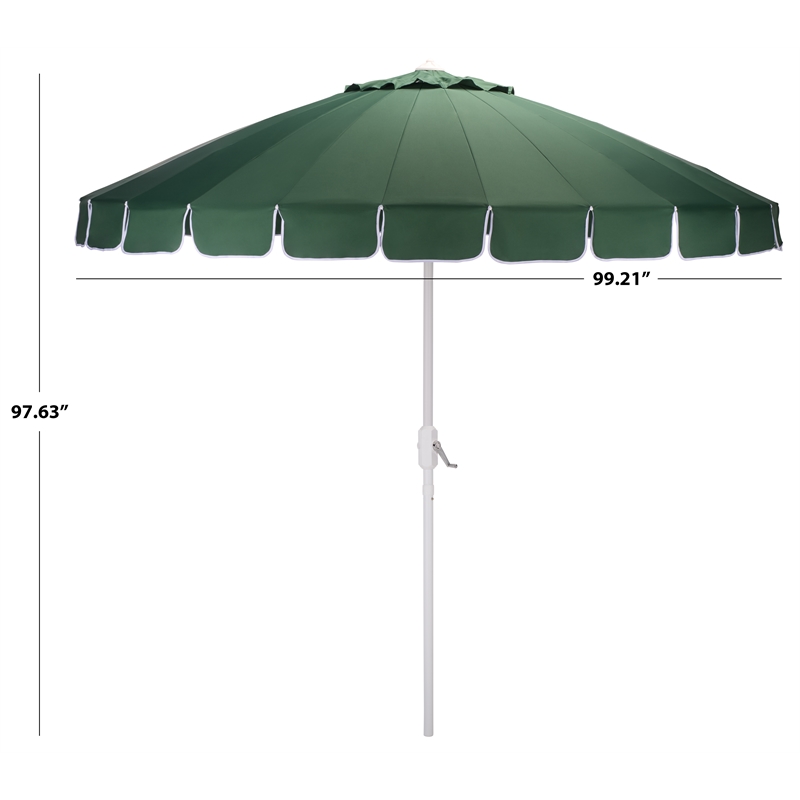 Safavieh Panza 9 Ft Metal and Fabric Crank Umbrella in Green / White