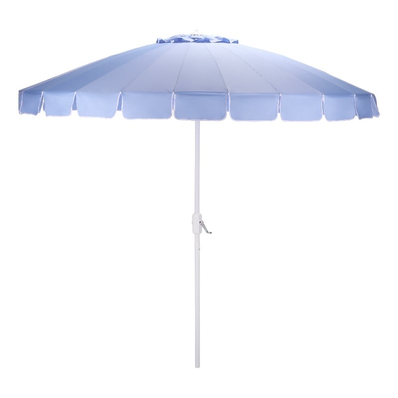 Safavieh Panza 9 Ft Metal and Fabric Crank Umbrella in Baby Blue / White