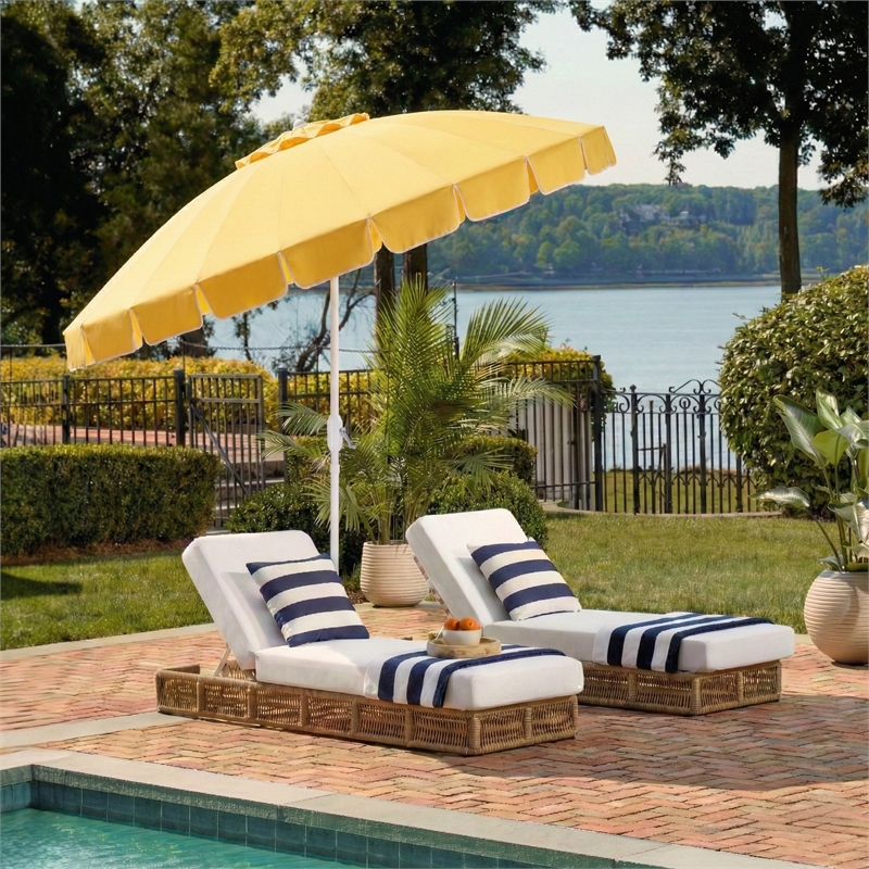 Safavieh Panza 9 Ft Metal and Fabric Crank Umbrella in Yellow / White