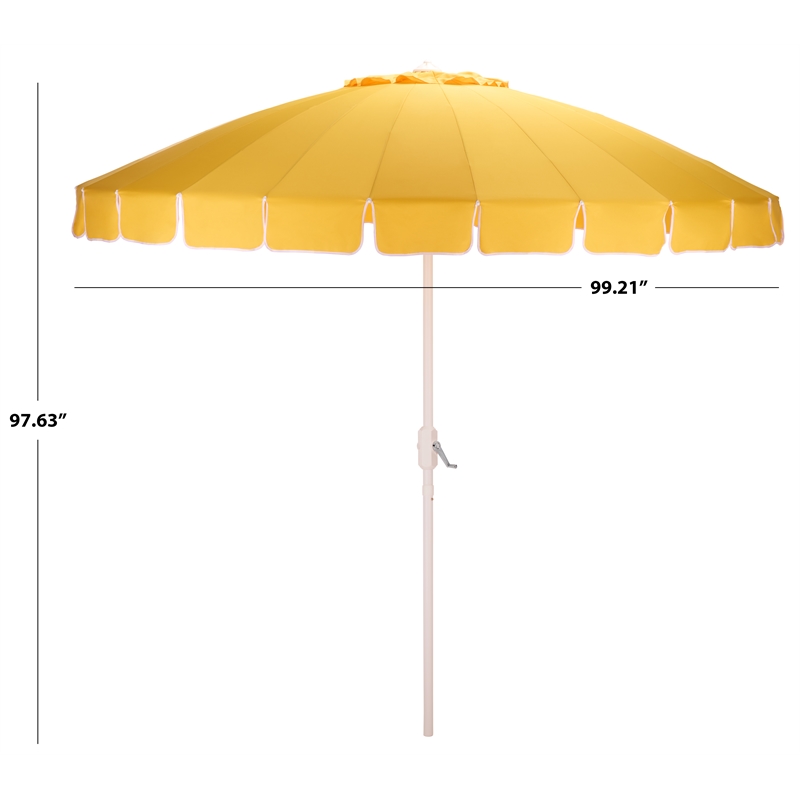 Safavieh Panza 9 Ft Metal and Fabric Crank Umbrella in Yellow / White