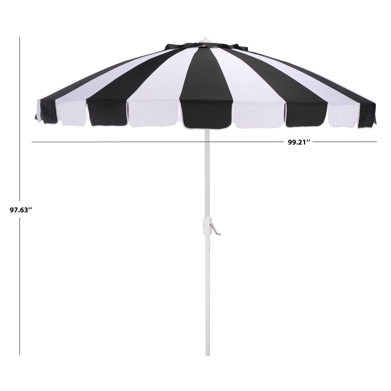 Safavieh Buti 9 Ft Metal and Fabric Crank Umbrella in Black  / White