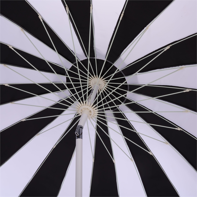 Safavieh Buti 9 Ft Metal and Fabric Crank Umbrella in Black  / White