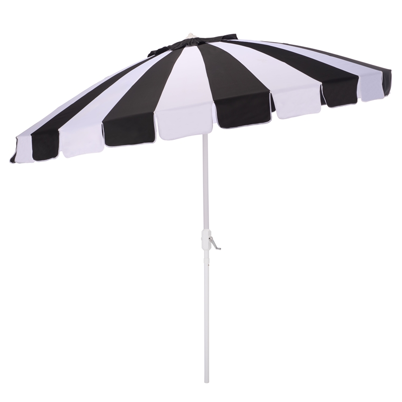 Safavieh Buti 9 Ft Metal and Fabric Crank Umbrella in Black  / White