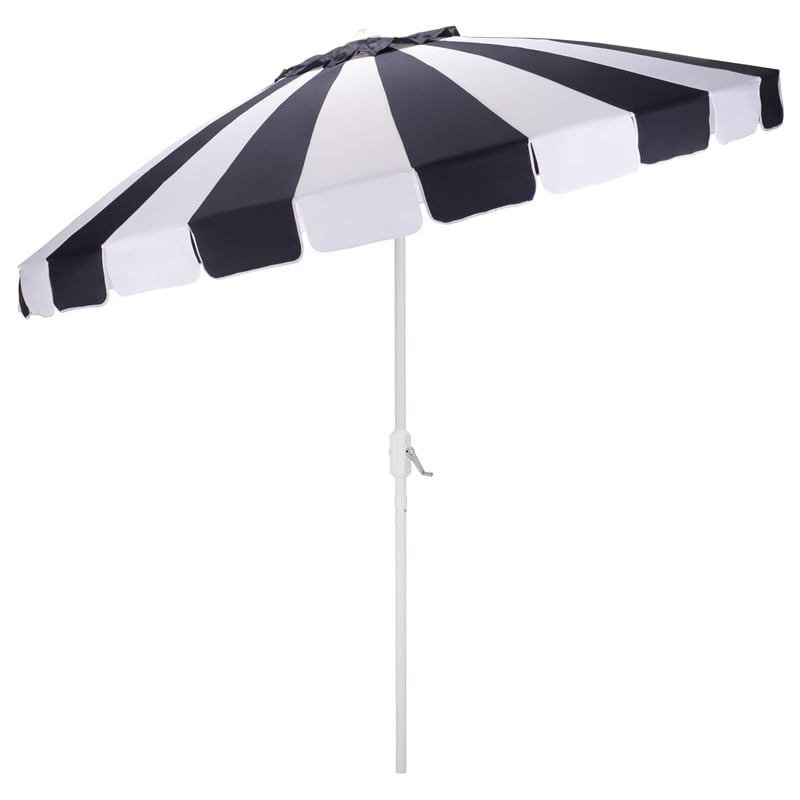 Safavieh Buti 9 Ft Metal and Fabric Crank Umbrella  in Navy / White