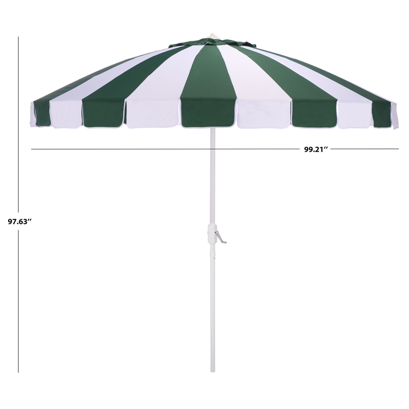 Safavieh Buti 9 Ft Metal and Fabric Crank Umbrella in Green / White