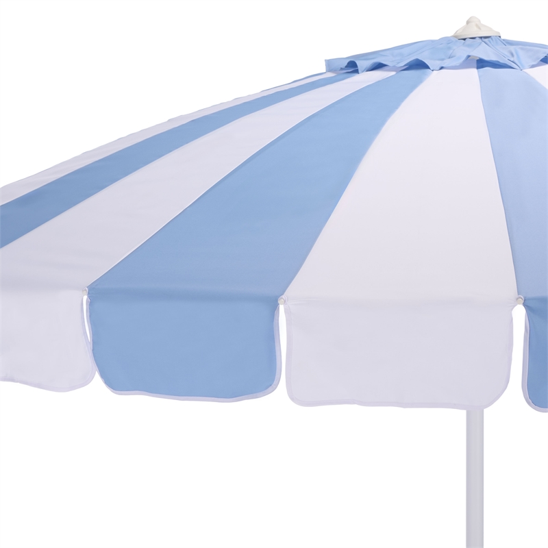 Safavieh Buti 9 Ft Metal and Fabric Crank Umbrella in Baby Blue / White