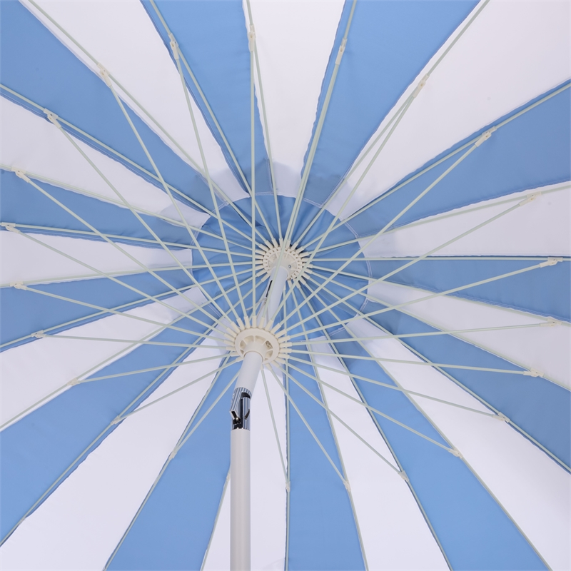 Safavieh Buti 9 Ft Metal and Fabric Crank Umbrella in Baby Blue / White