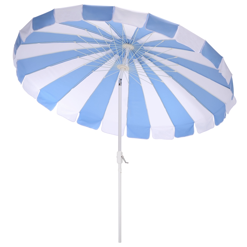 Safavieh Buti 9 Ft Metal and Fabric Crank Umbrella in Baby Blue / White