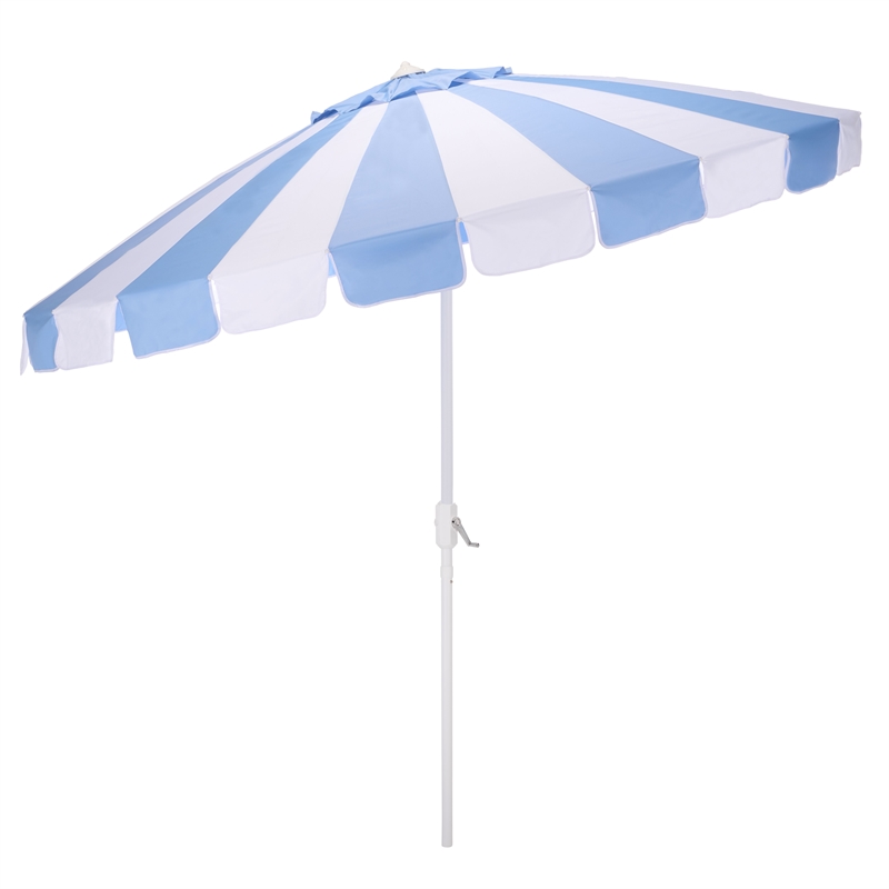 Safavieh Buti 9 Ft Metal and Fabric Crank Umbrella in Baby Blue / White
