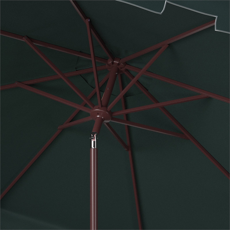 Safavieh Zimmerman 11Ft Round Metal and Fabric Crank Umbrella in Green