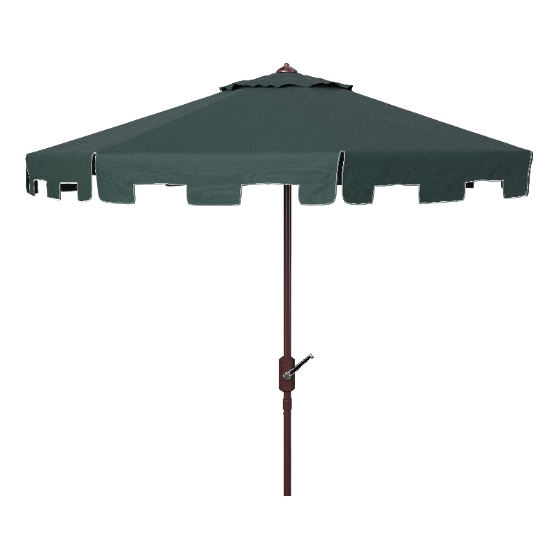 Safavieh Zimmerman 11Ft Round Metal and Fabric Crank Umbrella in Green