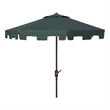 Safavieh Zimmerman 11Ft Round Metal and Fabric Crank Umbrella in Green