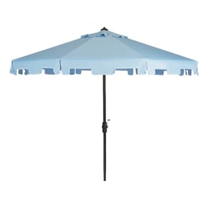 Safavieh Zimmerman 11Ft Round Metal and Fabric Crank Umbrella in Baby Blue/White