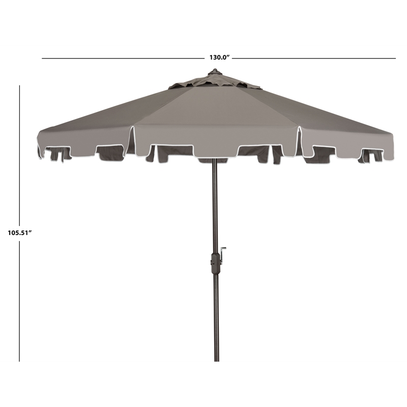 Safavieh Zimmerman 11Ft Round Metal and Fabric Crank Umbrella in Gray