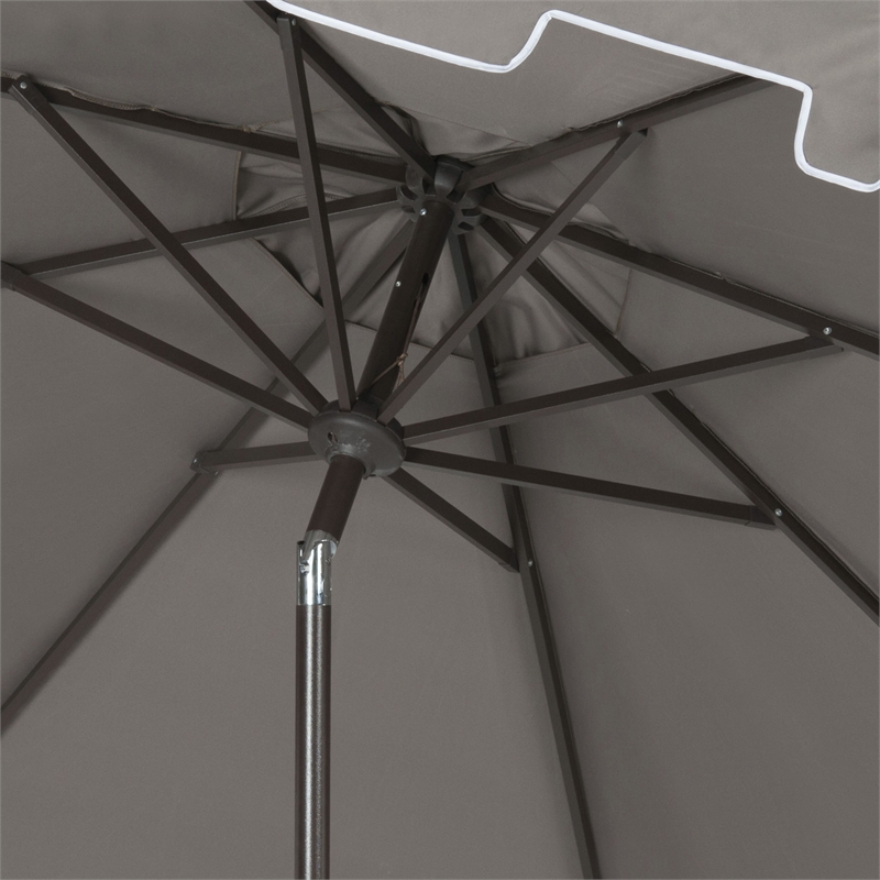 Safavieh Zimmerman 11Ft Round Metal and Fabric Crank Umbrella in Gray