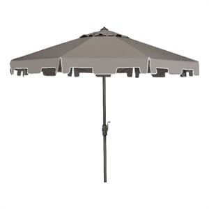 Safavieh Zimmerman 11Ft Round Metal and Fabric Crank Umbrella in Gray