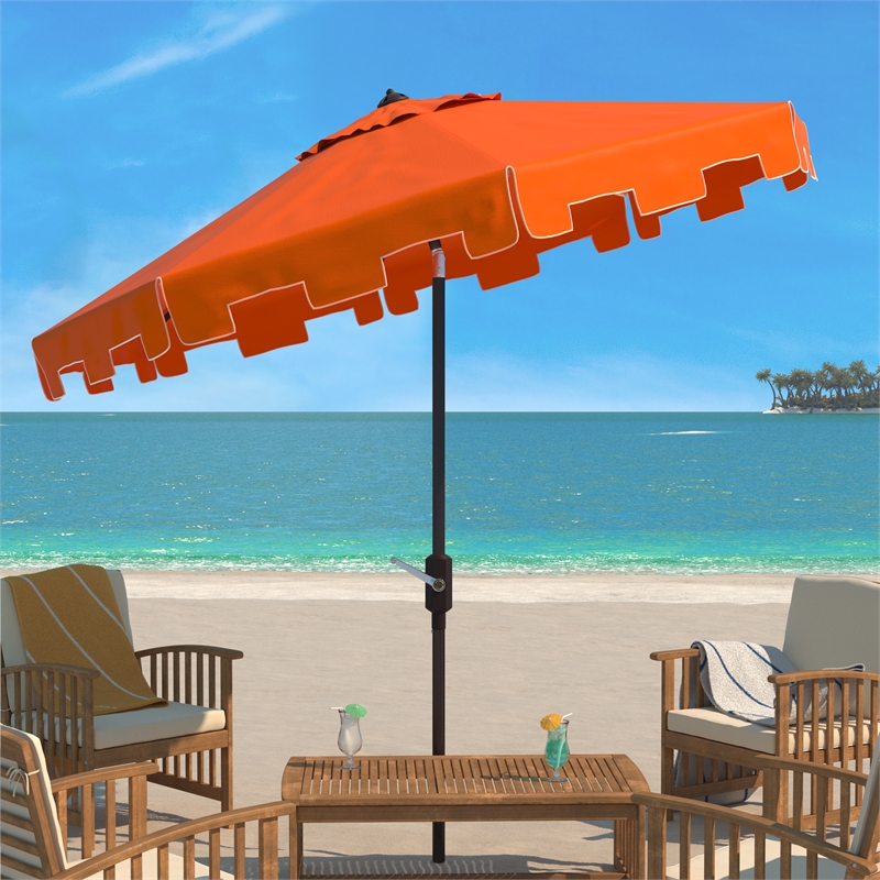 Safavieh Zimmerman 11Ft Round Metal and Fabric Crank Umbrella in Orange