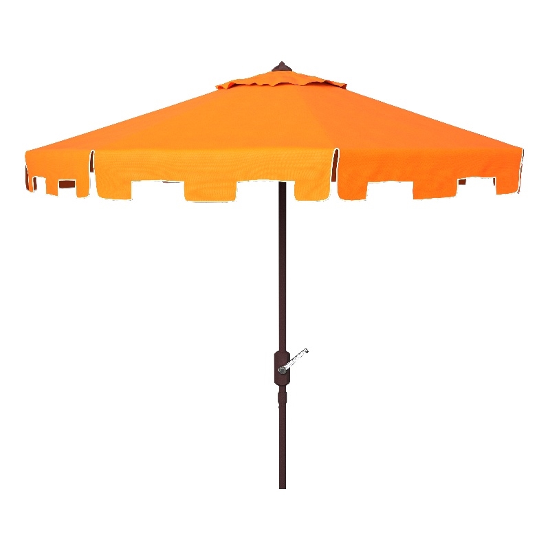 Safavieh Zimmerman 11Ft Round Metal and Fabric Crank Umbrella in Orange