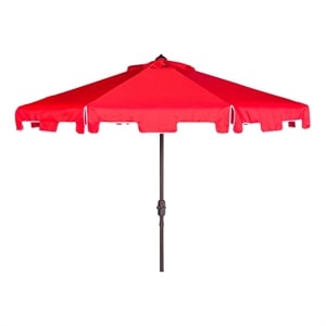 Safavieh Zimmerman 11Ft Round Metal and Fabric Crank Umbrella in Red