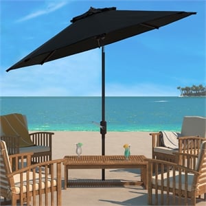 Safavieh Herla 11Ft Metal and Fabric Auto Tilt Market Umbrella in Black