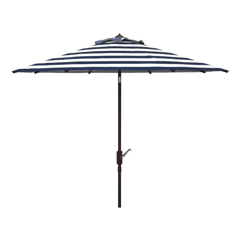 Safavieh Iris Fashion Line 11Ft Round Metal  Crank Umbrella  in Navy / White